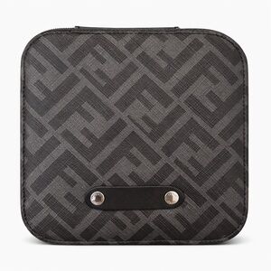 FENDI Zucca Monogram Logo Black & Grey Vanity Zippy Case Box NEW
